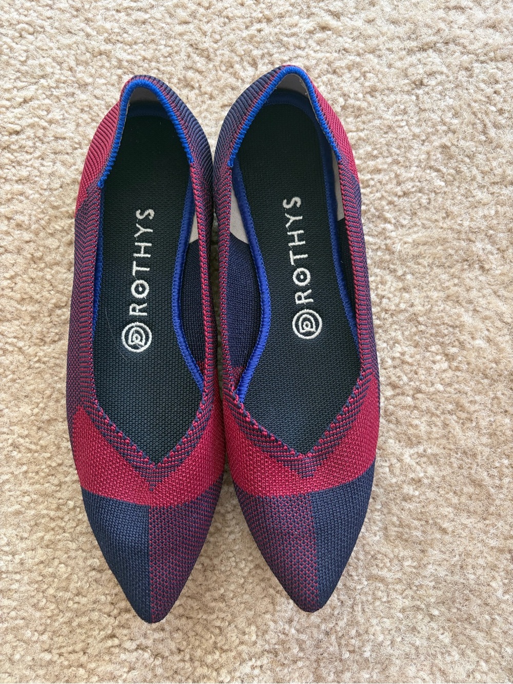 Rothy's Women's The Point Flats in Burgundy and Navy